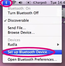 Z lišty nahoře zvolte ikonu Bluetooth a vyberte položku Set up Bluetooth Device.