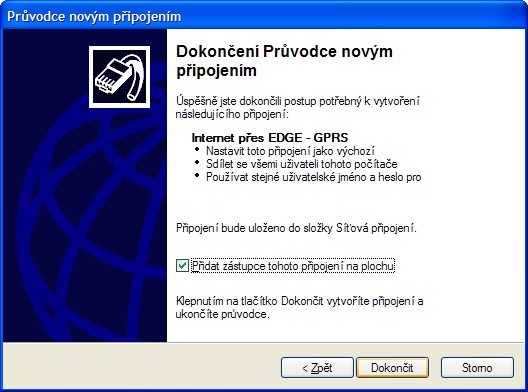 Průvodce připojením.