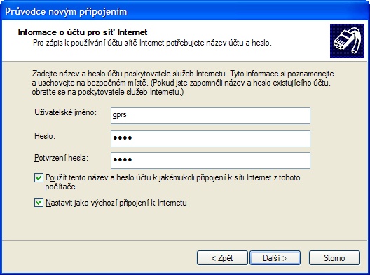 Průvodce připojením.