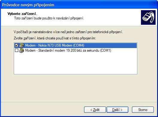 Průvodce připojením.