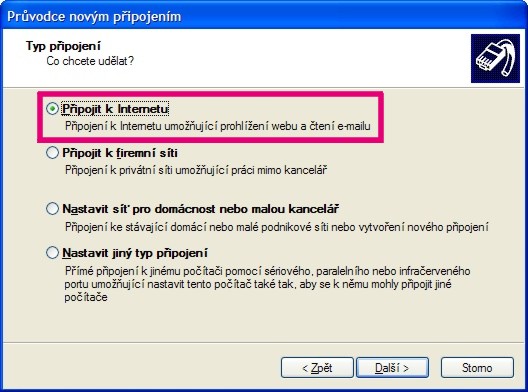 Průvodce připojením.