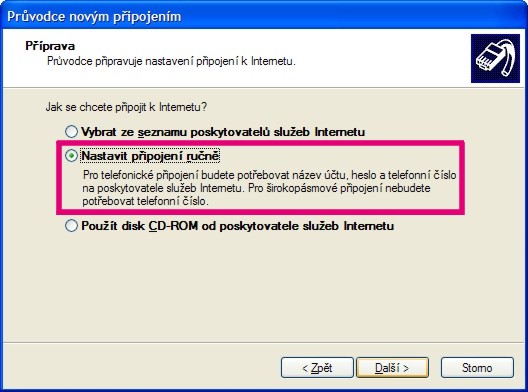 Průvodce připojením.