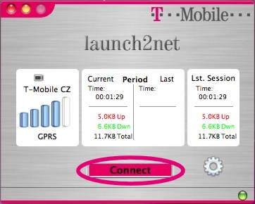 Připojení k internetu proveďte kliknutím na tlačítko Connect.
