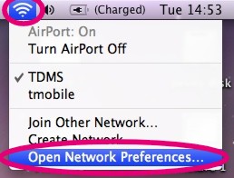 Přes ikonu AirPort v horní liště zvolte položku Open Network Preferences…