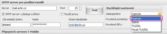 SFN 3 E-Mail - nastavení zabezpečení pro SMTP serverE-Mail - nastavení zabezpečení pro SMTP server